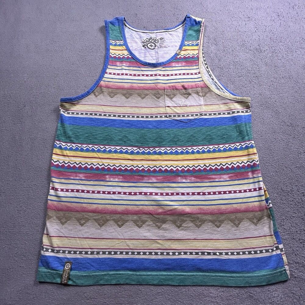 LRG Tank Top Mens M Aztec Geometric Striped Pocket